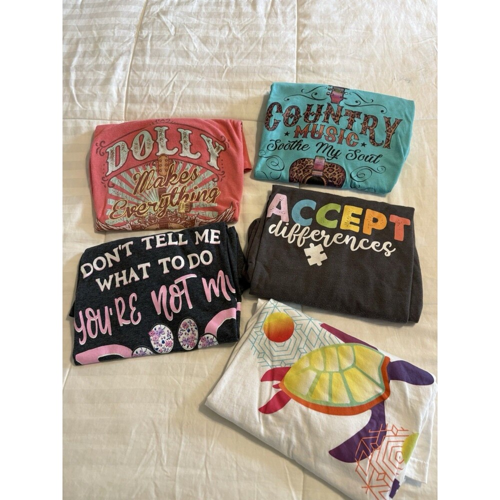Women’s Sz Large Tee T-Shirt Custom Bundle 5 Tees